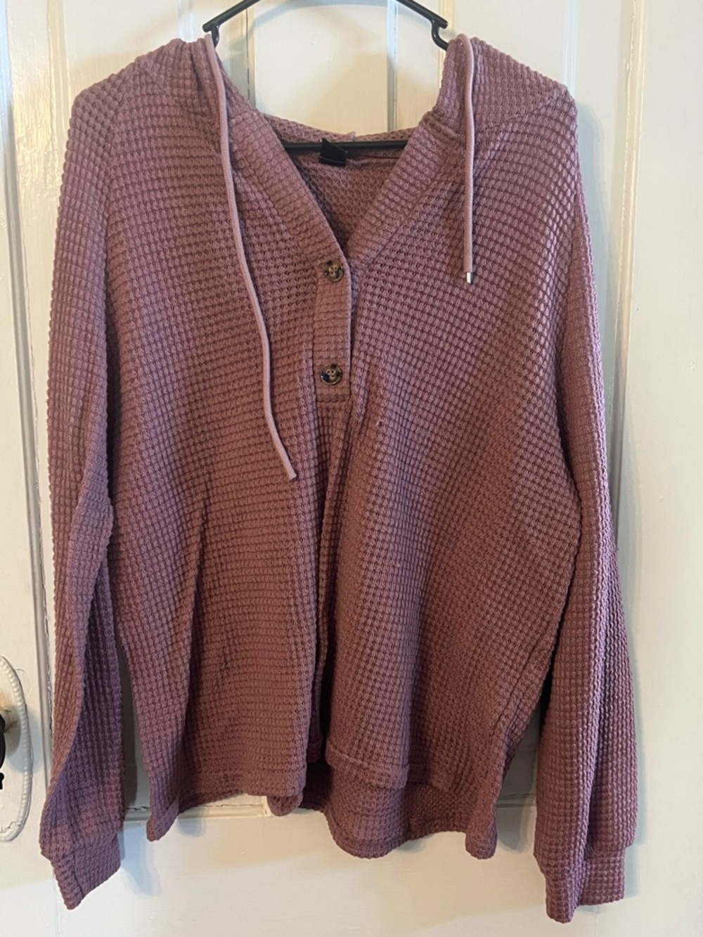Waffle Knit Henley Hoodie in Dusty Mauve